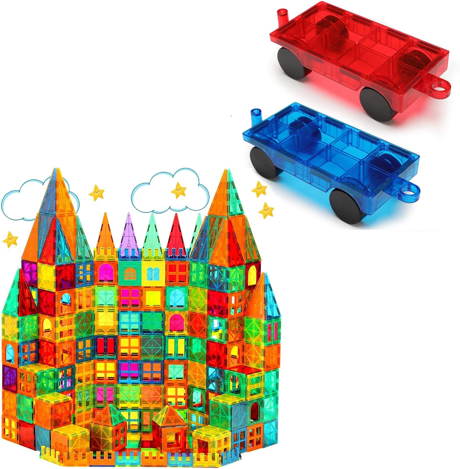 CuteTiger Mangetic Tiles, 100PCS Magnet Building Toys and 2 Cars Set